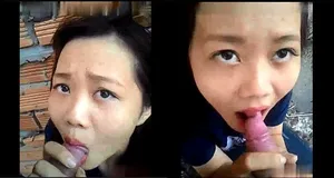 Cô bạn gái bú thằng nhỏ ở vườn sau nhà
